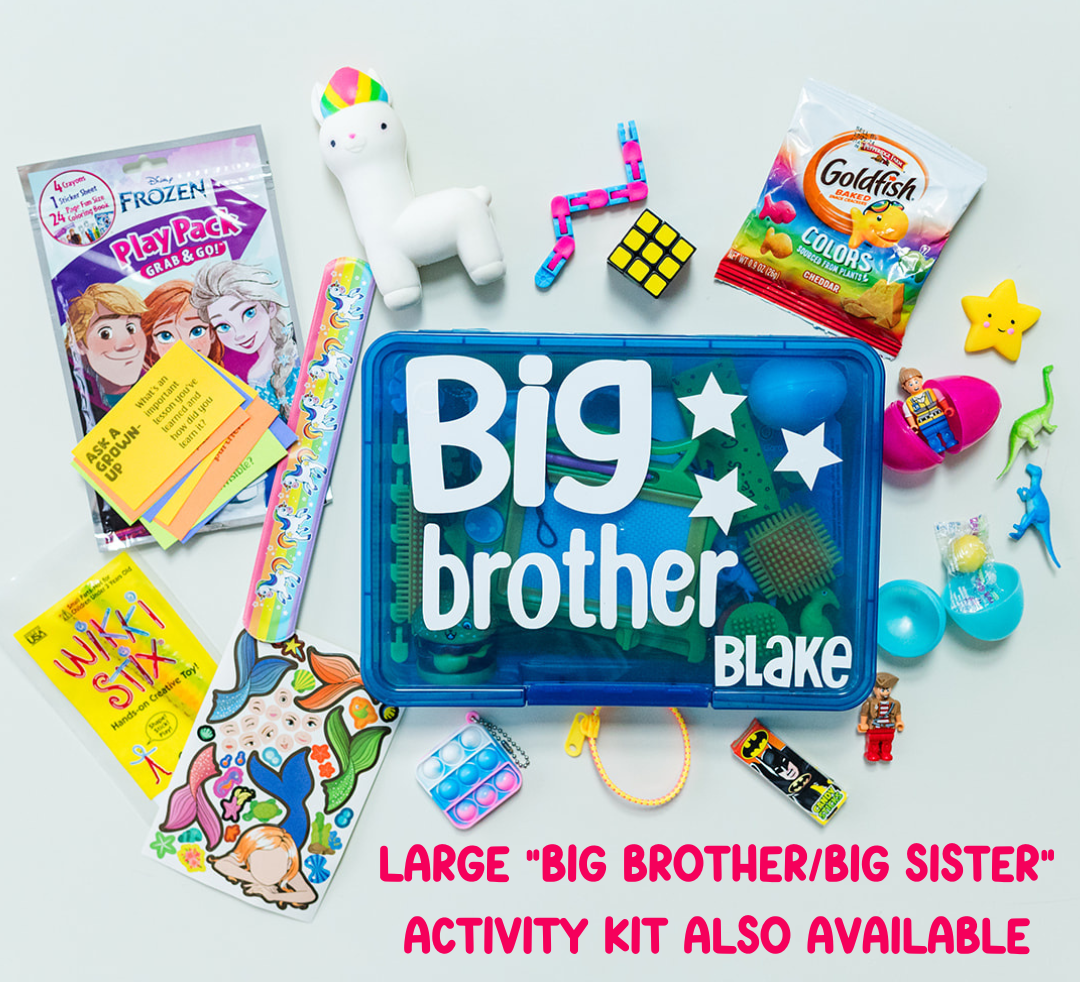 Big brother activity kit with various toys and items on a white background