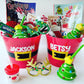 2 Christmas buckets filled with coloring books, activities, stickers, candy, cups and other Christmas goodies. Great gift for Christmas morning under the tree.