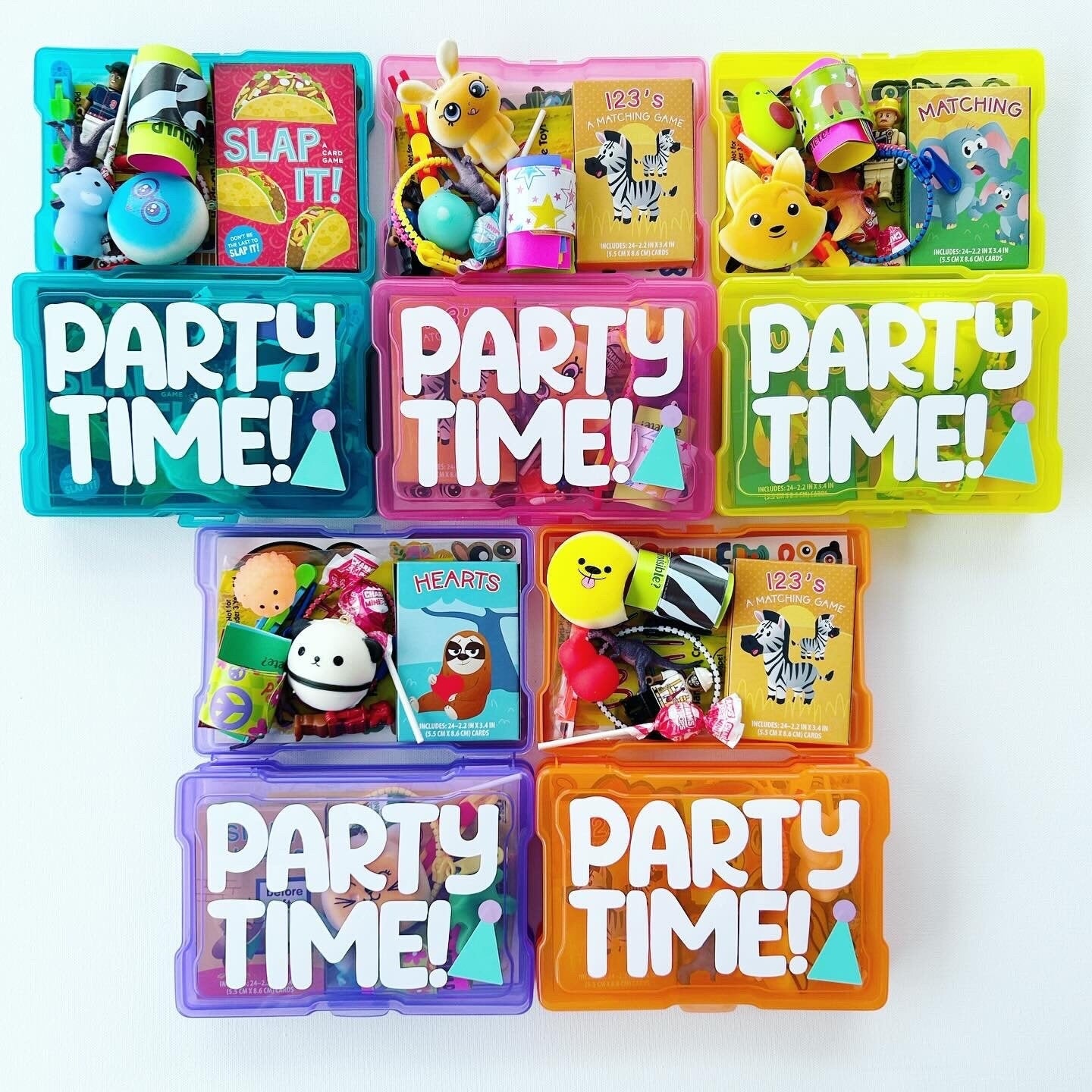 kids busy boxes for party favors in bright colors