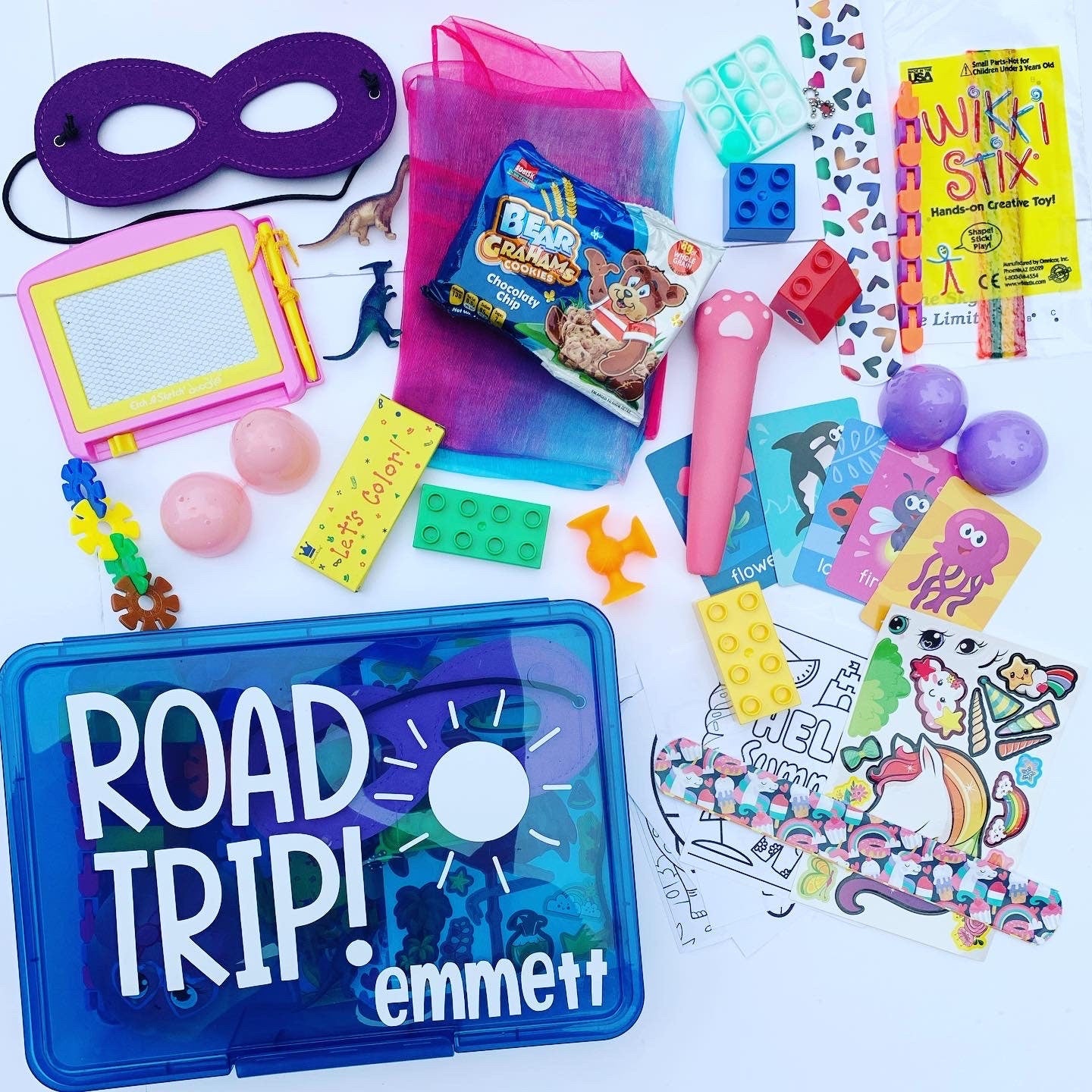 ROAD TRIP Activities for Kids, Toddlers - Travel Busy Box (Ages 4+) | Car Toys Entertainment | Portable Travel Activity Kit Board Fun 2+3=WE