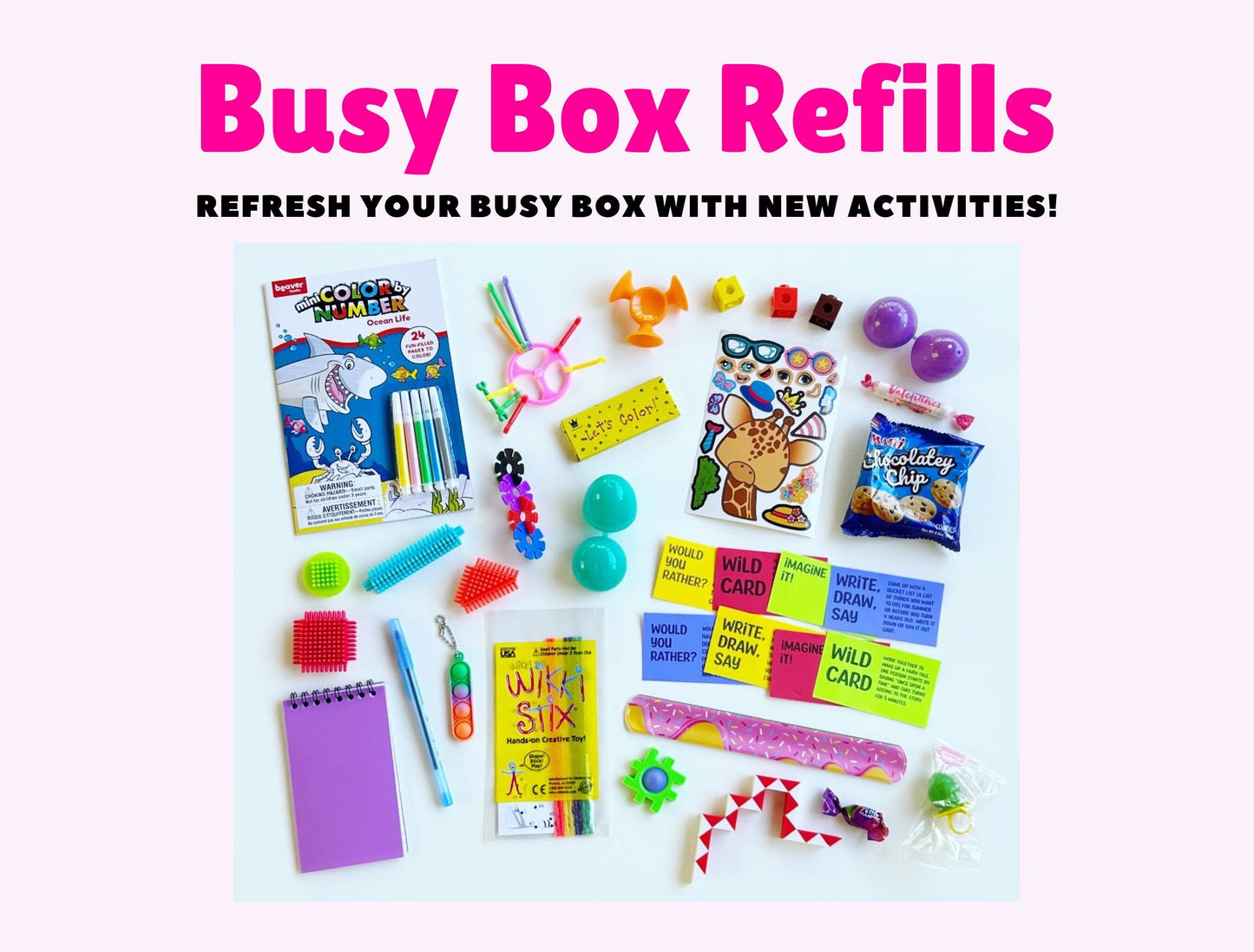 REFILL Busy Box Contents - Kids Travel Activities | Road Trip Airplane | Toddler, Little Kid Travel Toys Games, Compact Portable Busy Bag