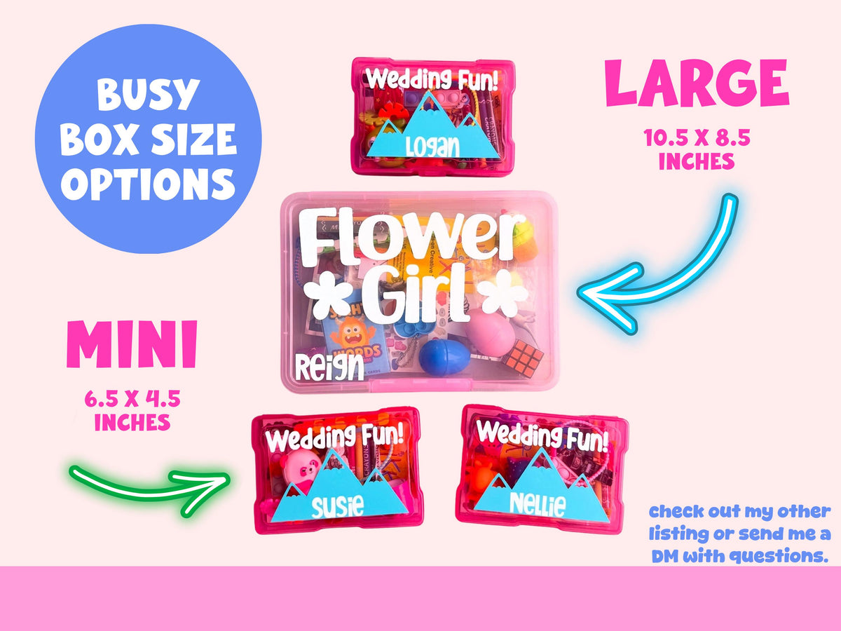 Wedding favor kits for kids shown in two different sizes.