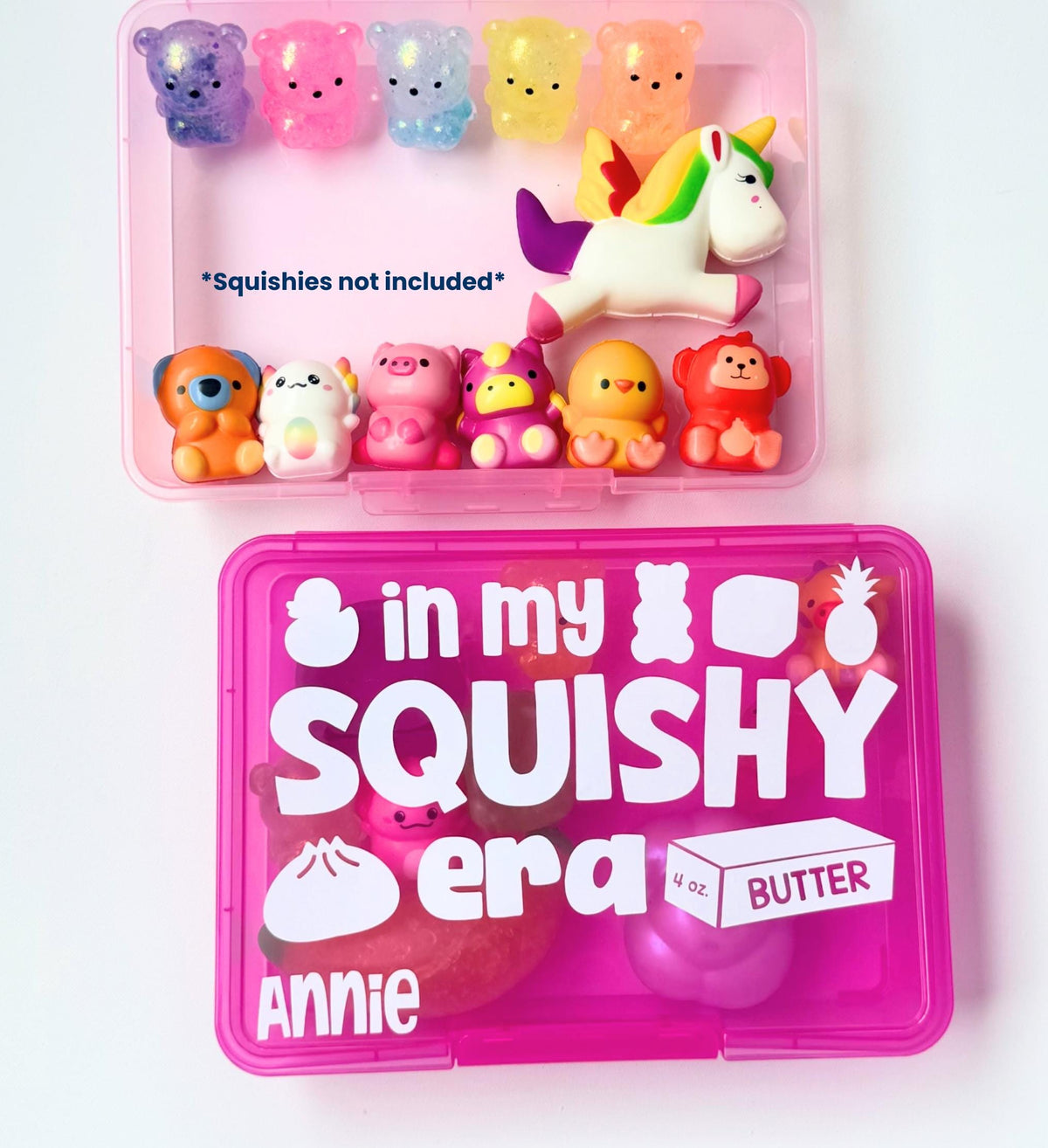 Personalized Squishy Storage Box, Butter Mystery Dumpling Squishy Toy Organizer Squishy Collection Holder Fidget Sensory ADHD Anxiety 2+3=WE