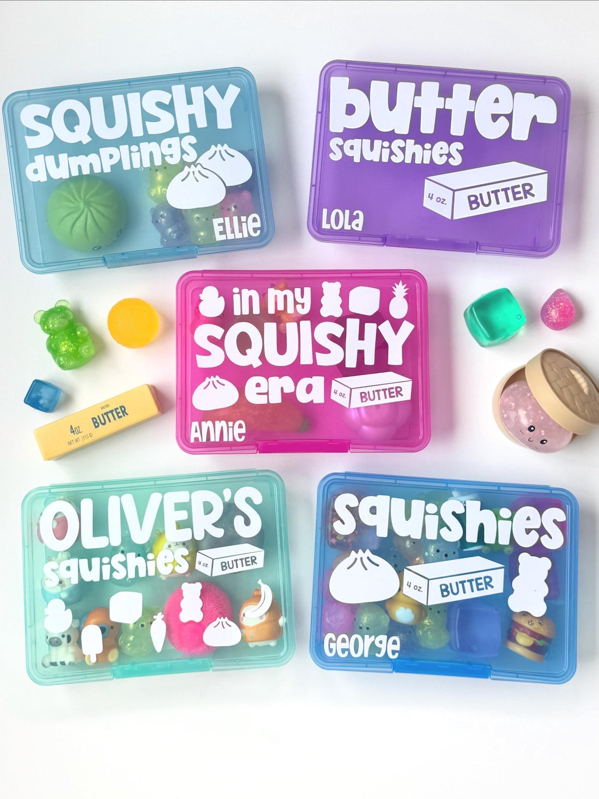 Personalized Squishy Storage Box, Butter Mystery Dumpling Squishy Toy Organizer Squishy Collection Holder Fidget Sensory ADHD Anxiety 2+3=WE