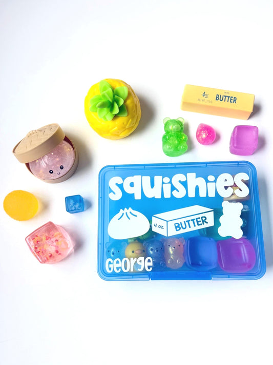 Personalized Squishy Storage Box, Butter Mystery Dumpling Squishy Toy Organizer Squishy Collection Holder Fidget Sensory ADHD Anxiety 2+3=WE