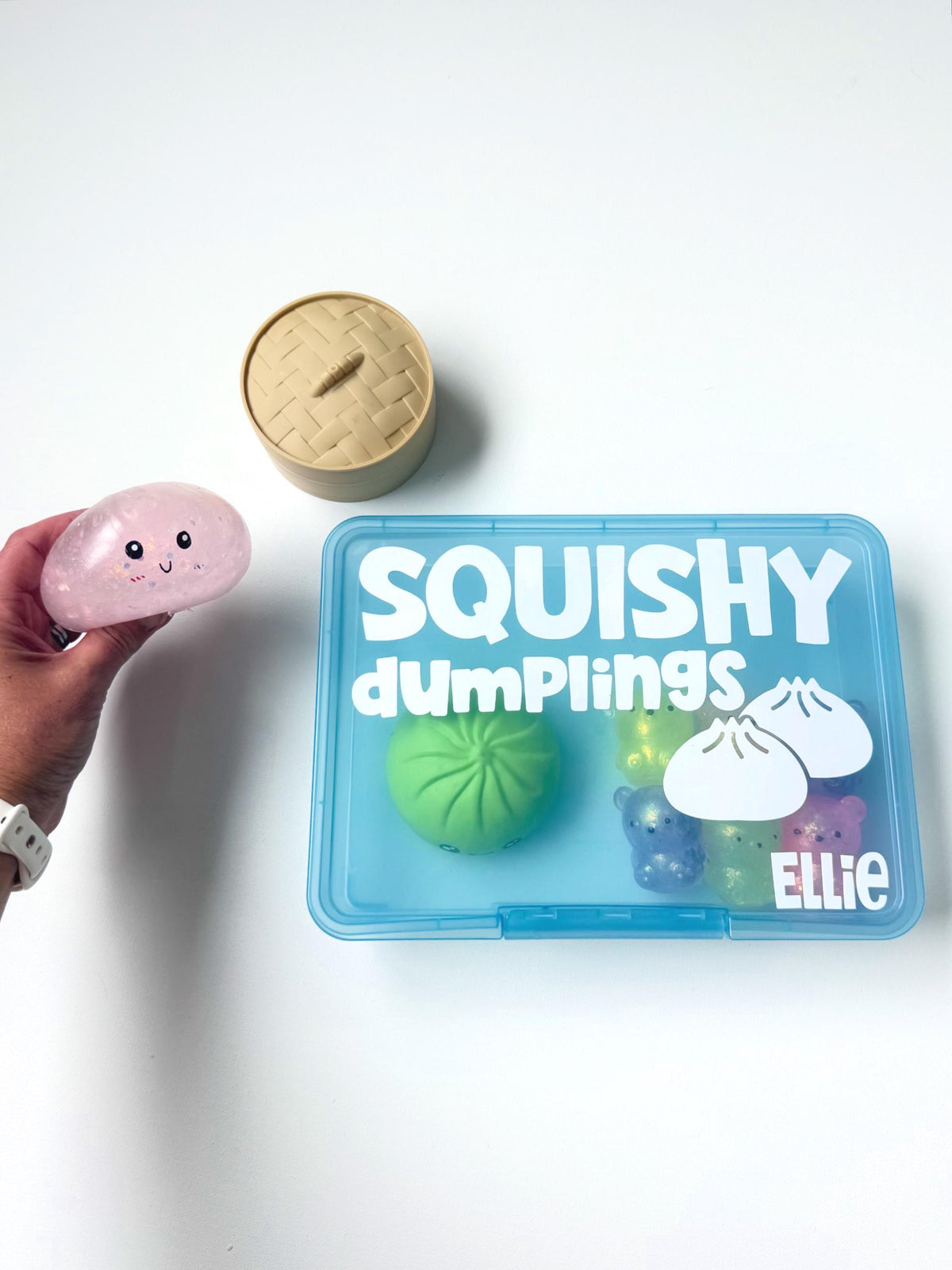 Personalized Squishy Storage Box, Butter Mystery Dumpling Squishy Toy Organizer Squishy Collection Holder Fidget Sensory ADHD Anxiety 2+3=WE